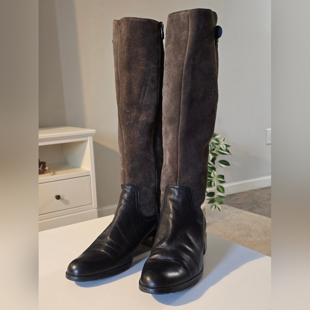 Dorking leather suede tall boots color black and green size 39